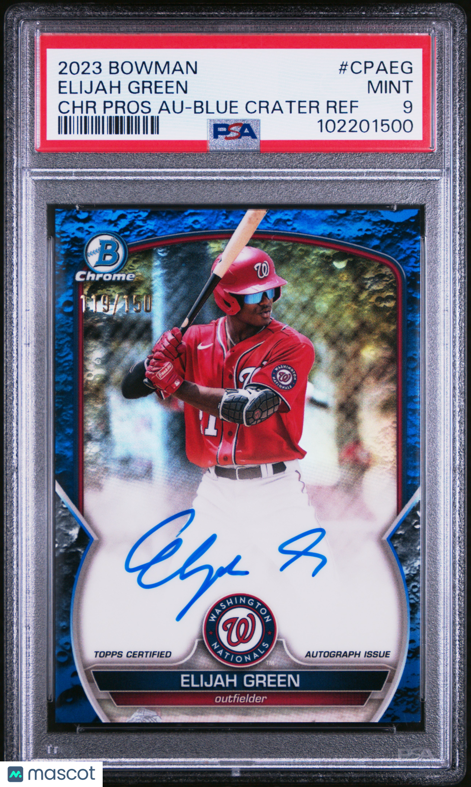 2023 Bowman Chrome Prospect Autographs Elijah Green #CPAEG Blue /150 PSA 9