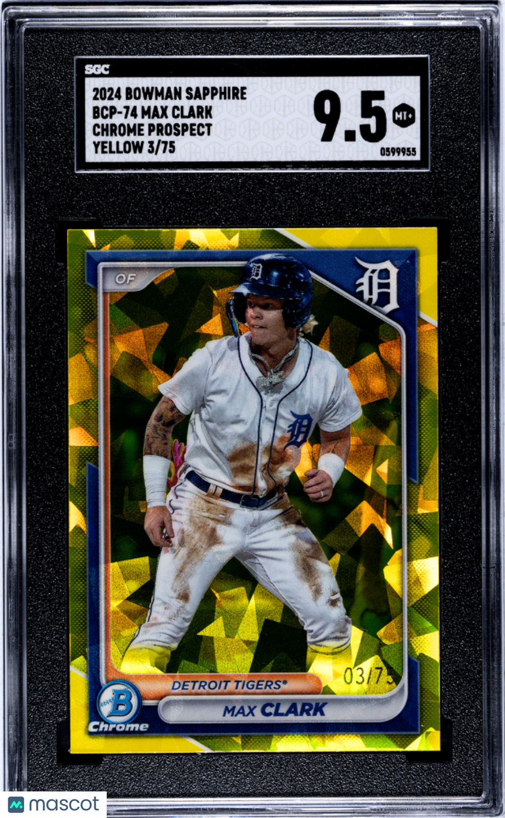 2024 Bowman Sapphire Max Clark #BCP-74 Chrome Prospect Yellow SGC 9.5