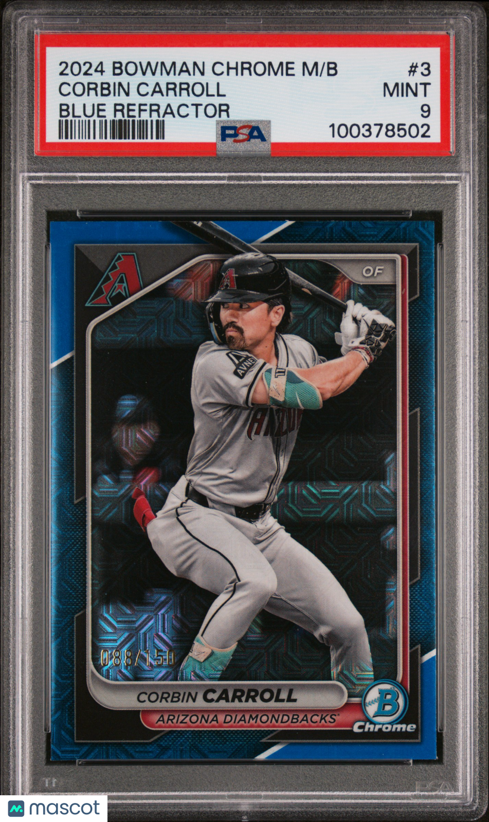 2024 Bowman Chrome Mega Box Corbin Carroll #3 Blue Refractor 088/150 PSA 9