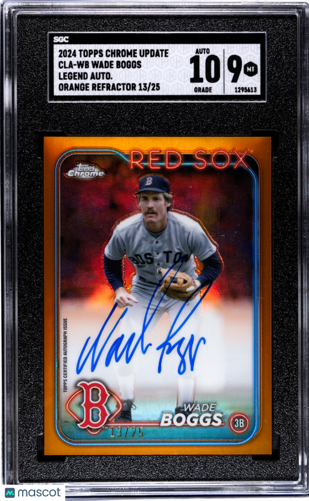 2024 Topps Chrome Update Wade Boggs #CLA-WB Orange Refractor SGC 9 Auto 10