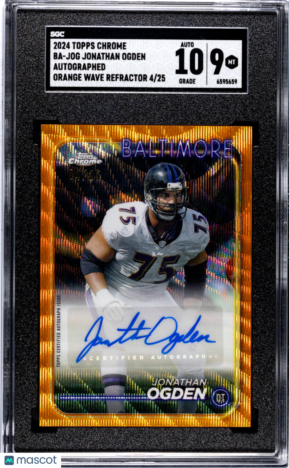 2024 Topps Jonathan Ogden #BA-JOG Auto Orange Wave Refractor SGC 9 Auto 10