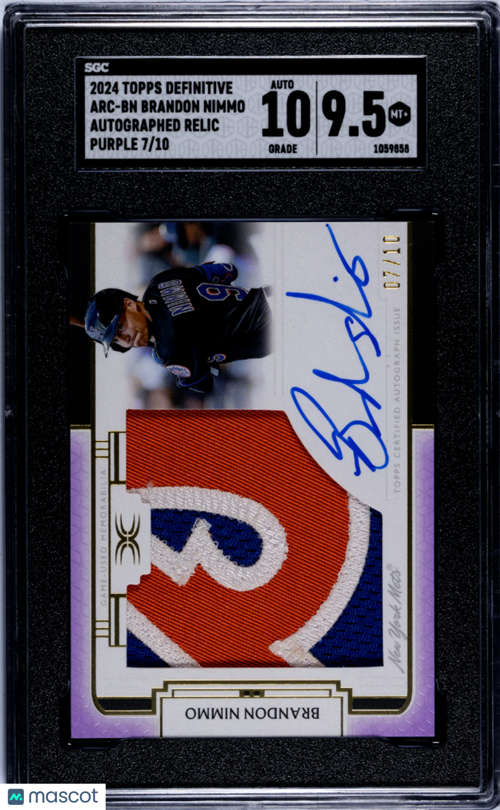 2024 Topps Definitive Brandon Nimmo #ARC-BN Relic Purple SGC 9.5 Auto 10