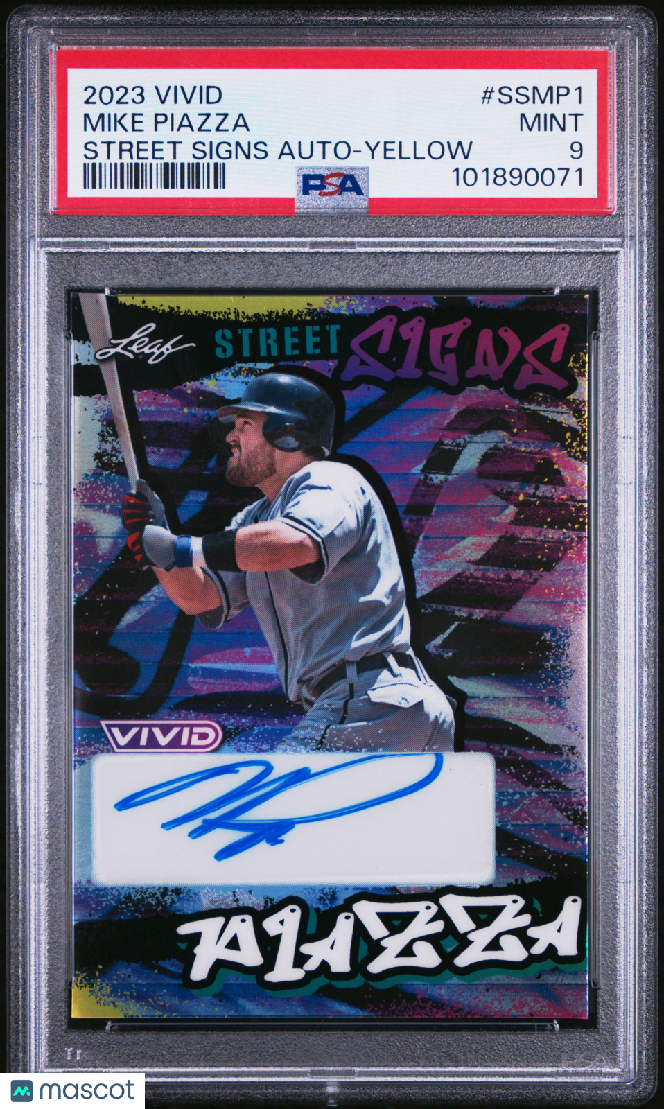 2023 Leaf Vivid Street Signs Autographs Mike Piazza #SSMP1 Yellow PSA 9