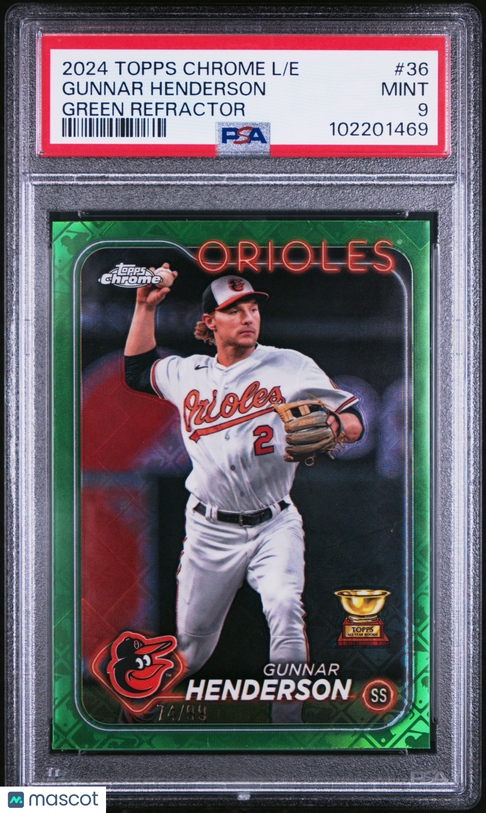 2024 Topps Chrome Logofractor Gunnar Henderson #36 Green Refractor /99 PSA 9