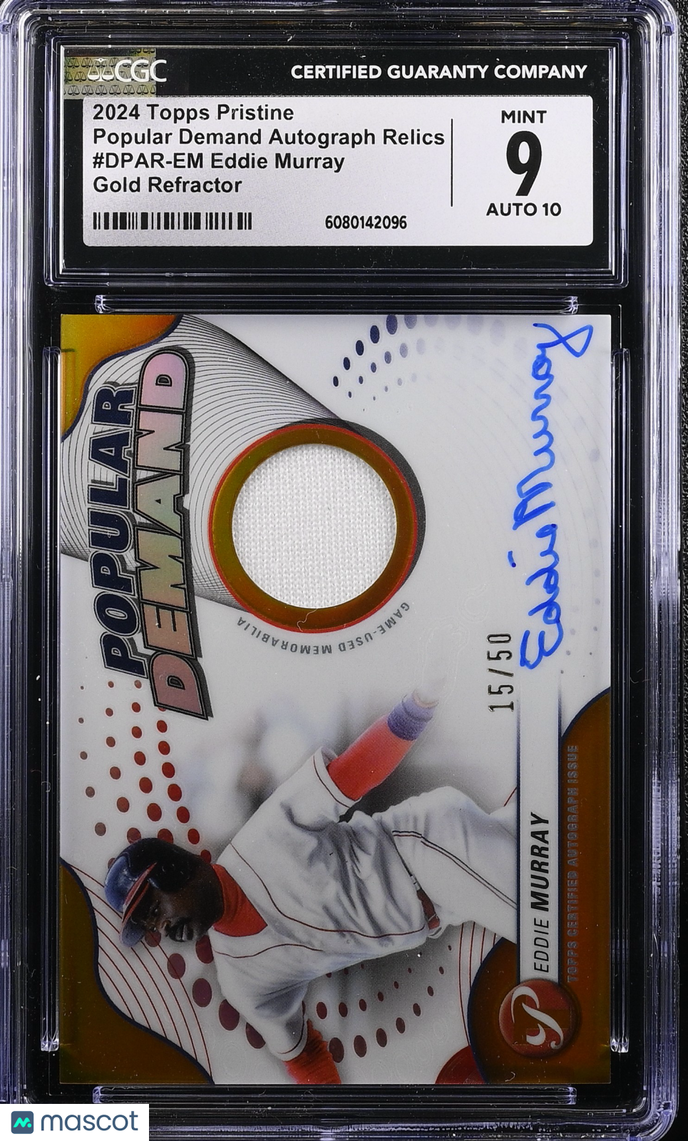 2024 Topps Eddie Murray #DPAR-EM Gold Refractor Auto Relics 15/50 CGC 9 Auto 10