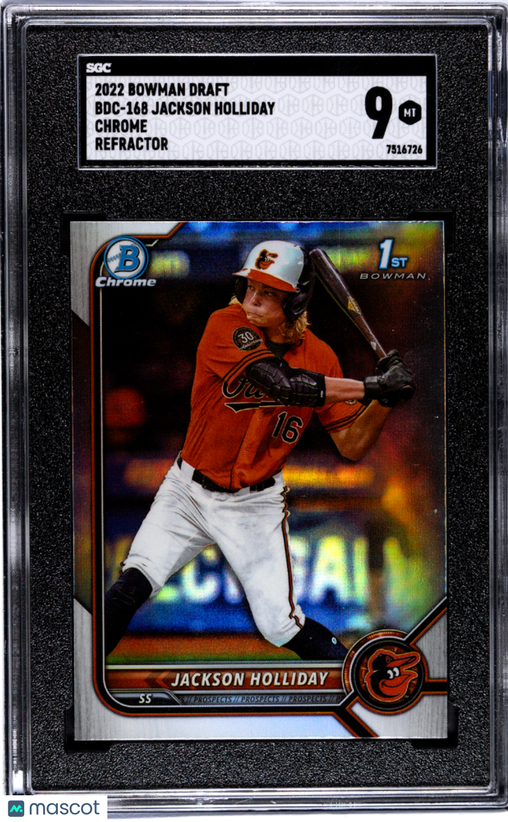 2022 Bowman Draft Jackson Holliday #BDC-168 CHR. Refractor SGC 9