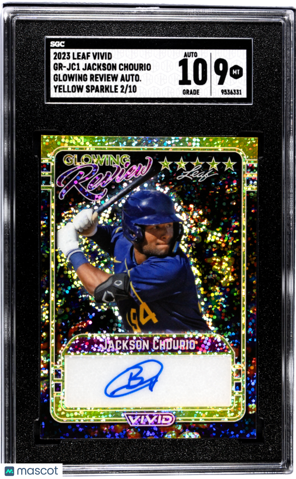 2023 Leaf Vivid Jackson Chourio #GR-JC1 Glowing ellow Sparkle SGC 9 Auto 10