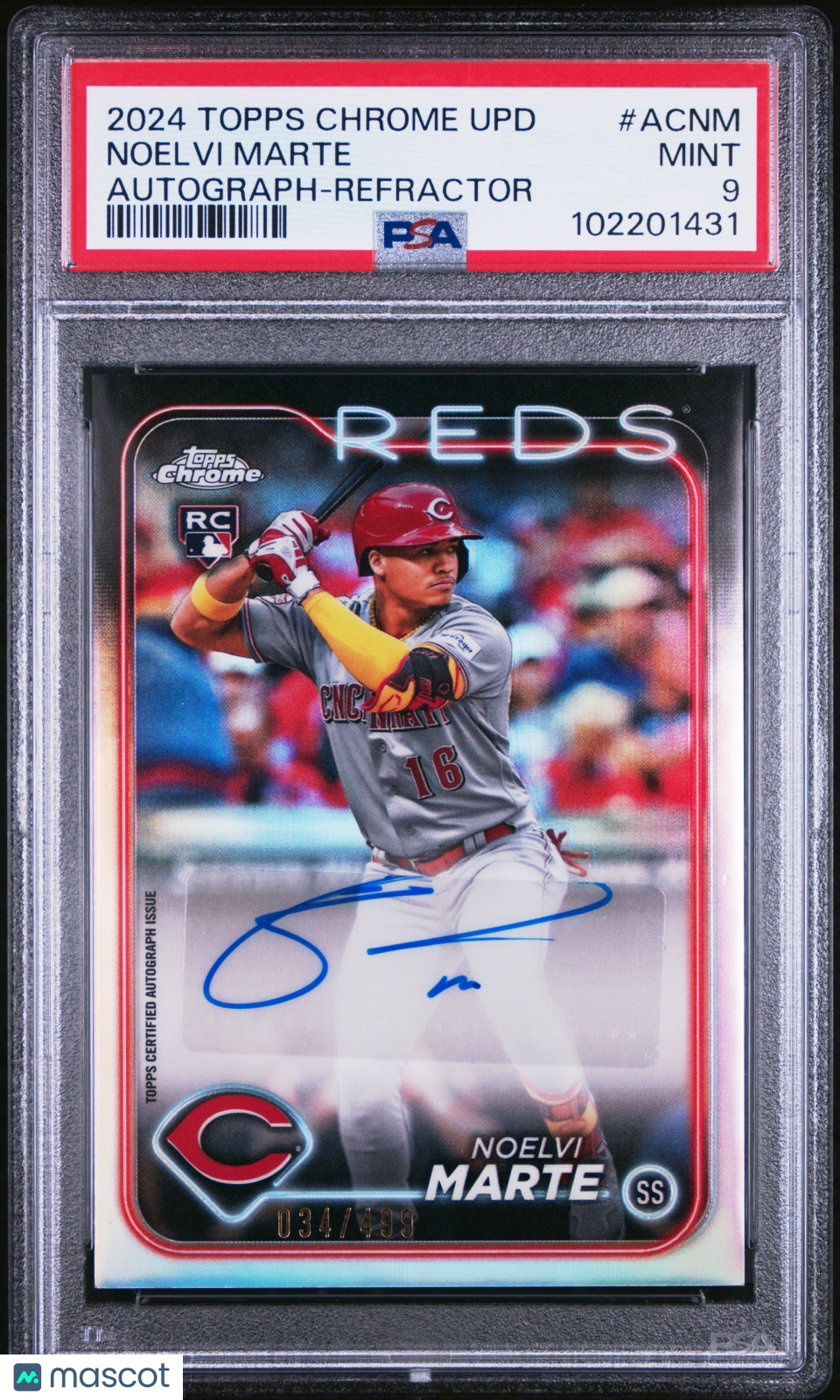 2024 Topps Chrome Update Chrome Baseball  Auto Noelvi Marte Refractor /499 PSA 9