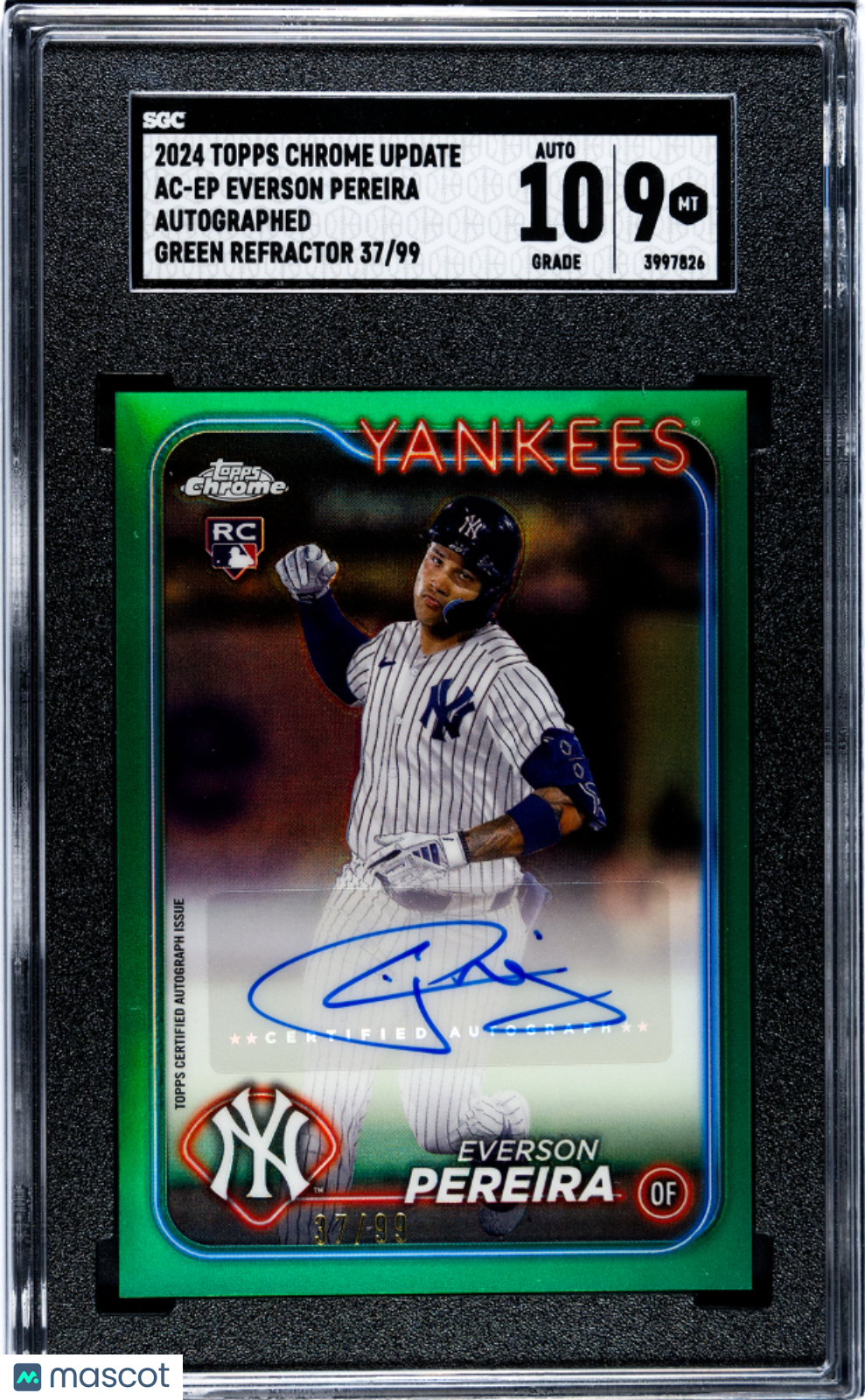 2024 Topps Chrome Update Everson Pereira #AC-EP Green Refractor SGC 9 Auto 10