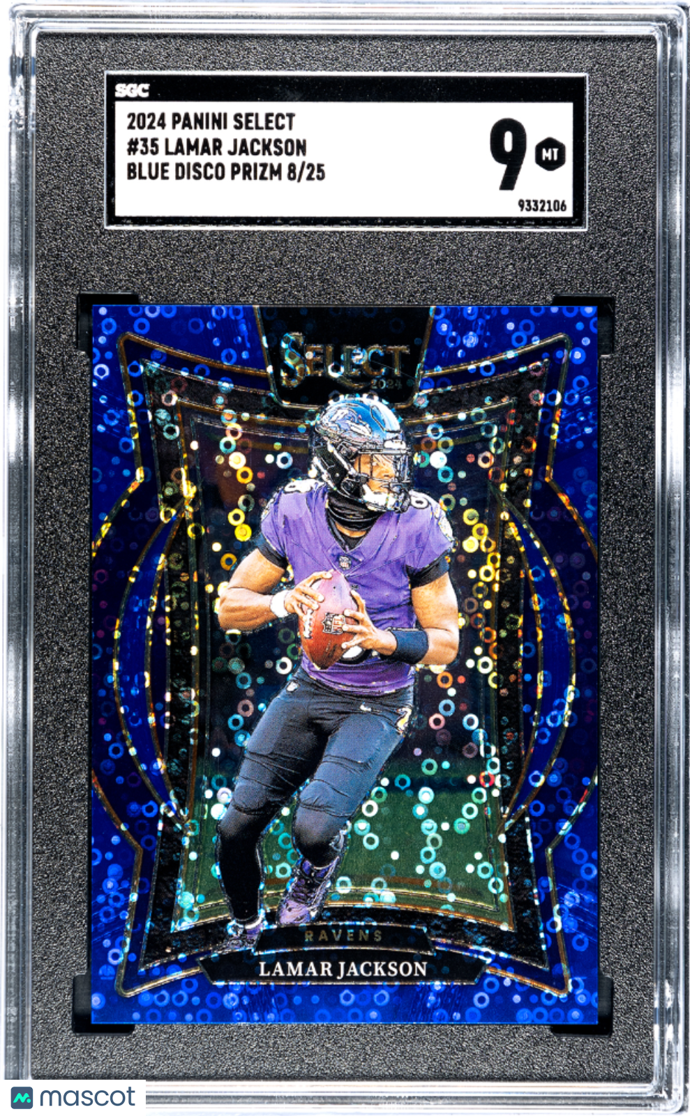 2024 Panini Select Lamar Jackson #35 Blue Disco Prizm SGC 9
