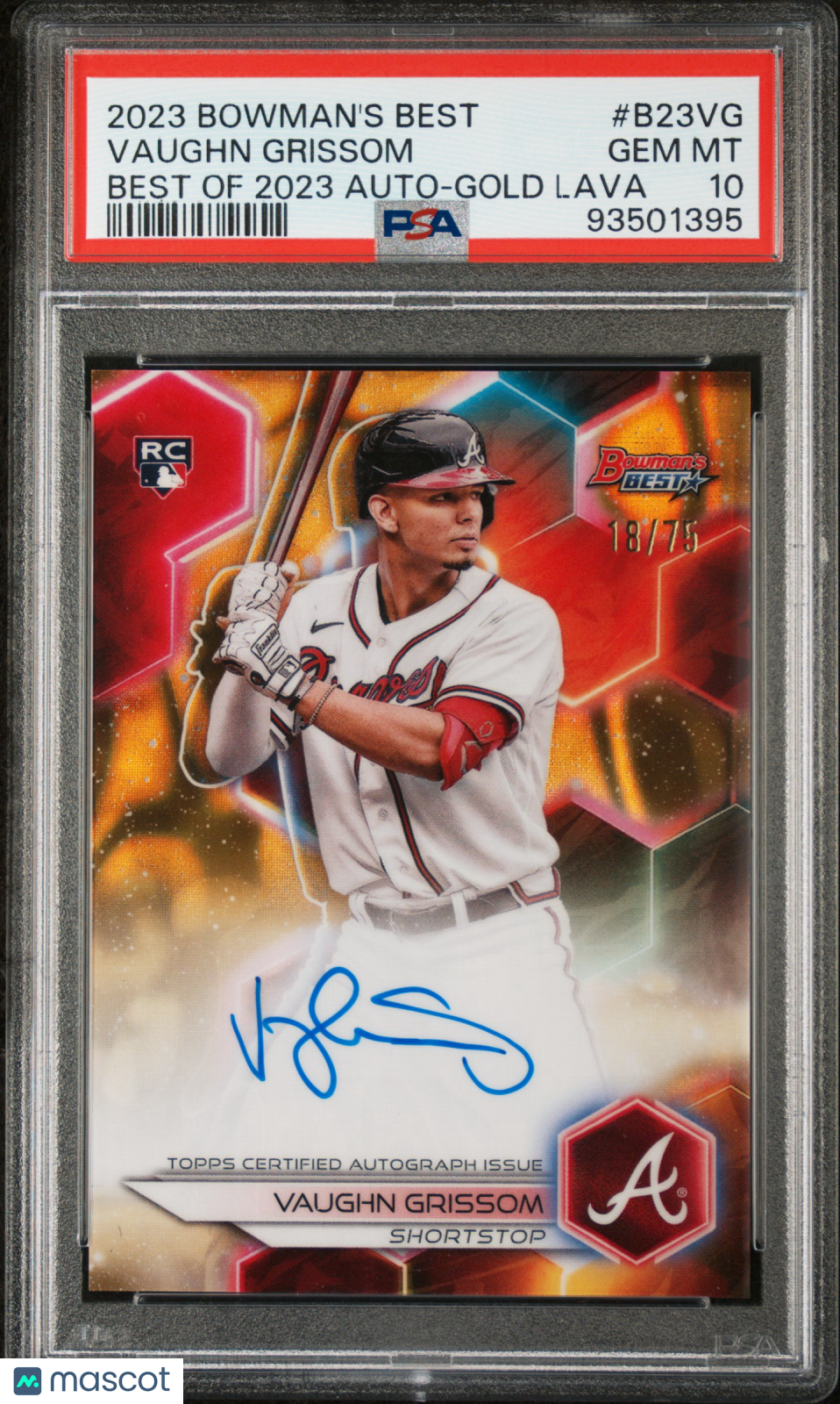 2023 Bowman's Best Best Of 2023 Autographs Vaughn Grissom #B23VG Gold /75 PSA 10