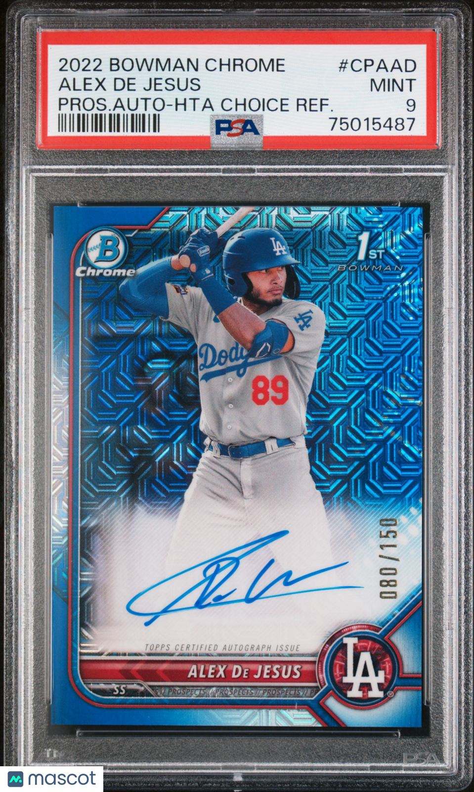 2022 Bowman Chrome Prospect Auto Alex De Jesus #CPAAD Pros.  Refractor /150 PSA