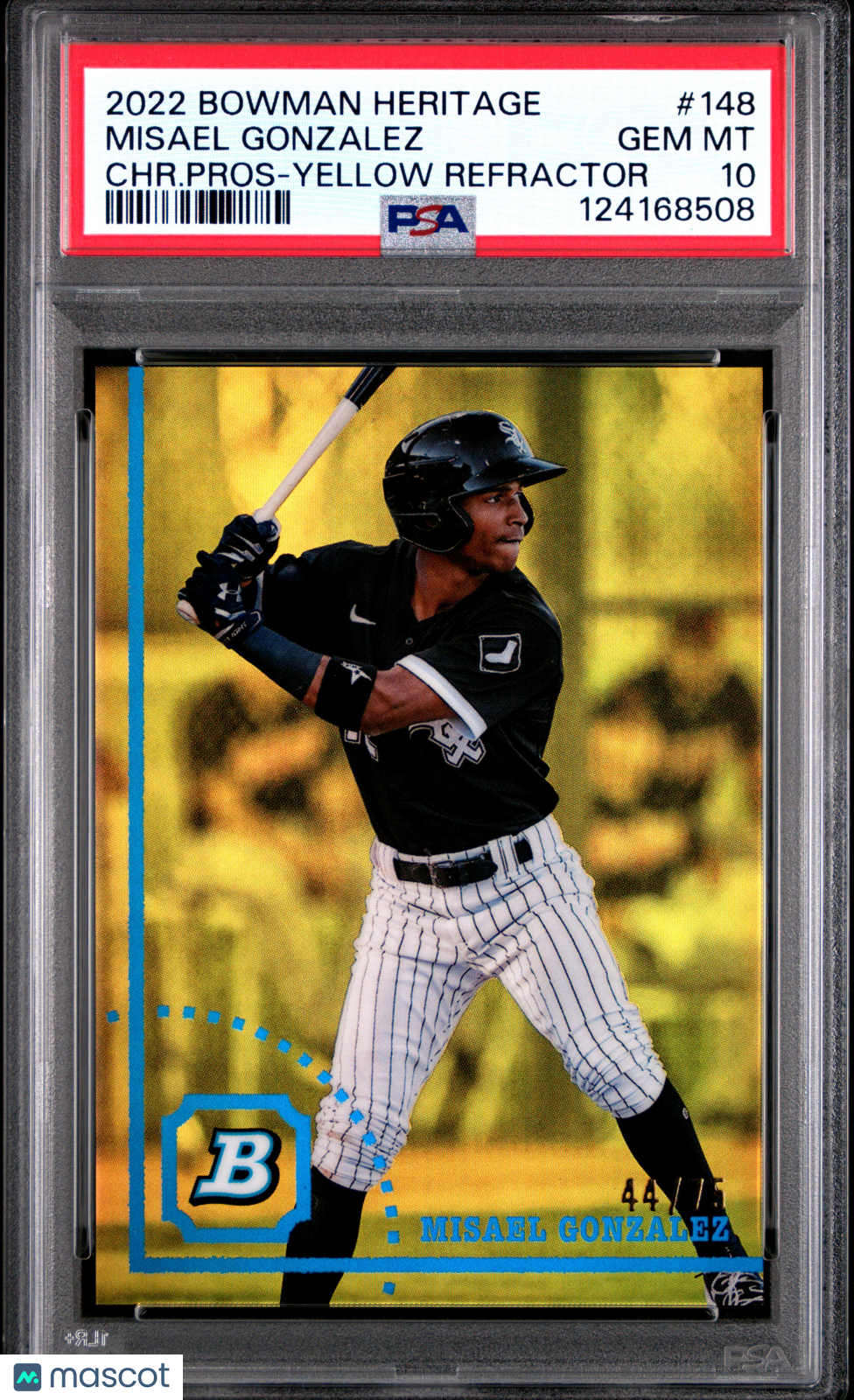 2022 Bowman Heritage Chrome Prospects Misael Gonzalez Yellow Refractor PSA 10