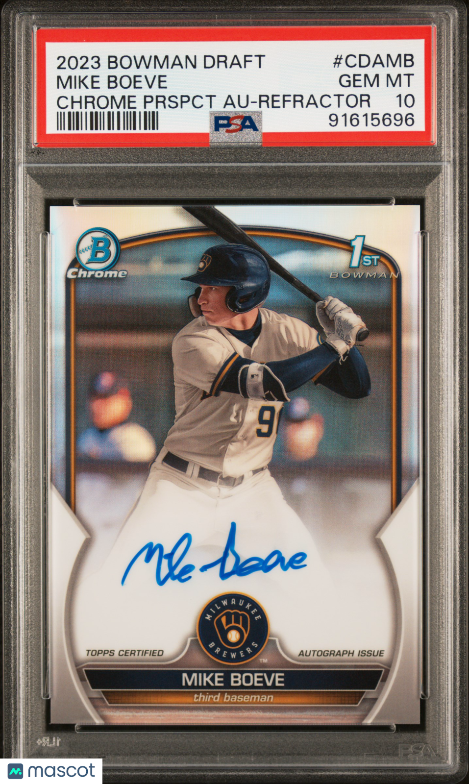 2023 Bowman Draft Chrome Prospect Auto Mike Boeve #CDAMB Prspct Refractor PSA 10