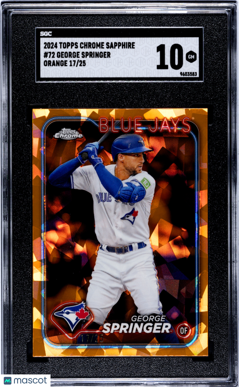 2024 Topps Chrome Sapphire George Springer #72 Orange SGC 10