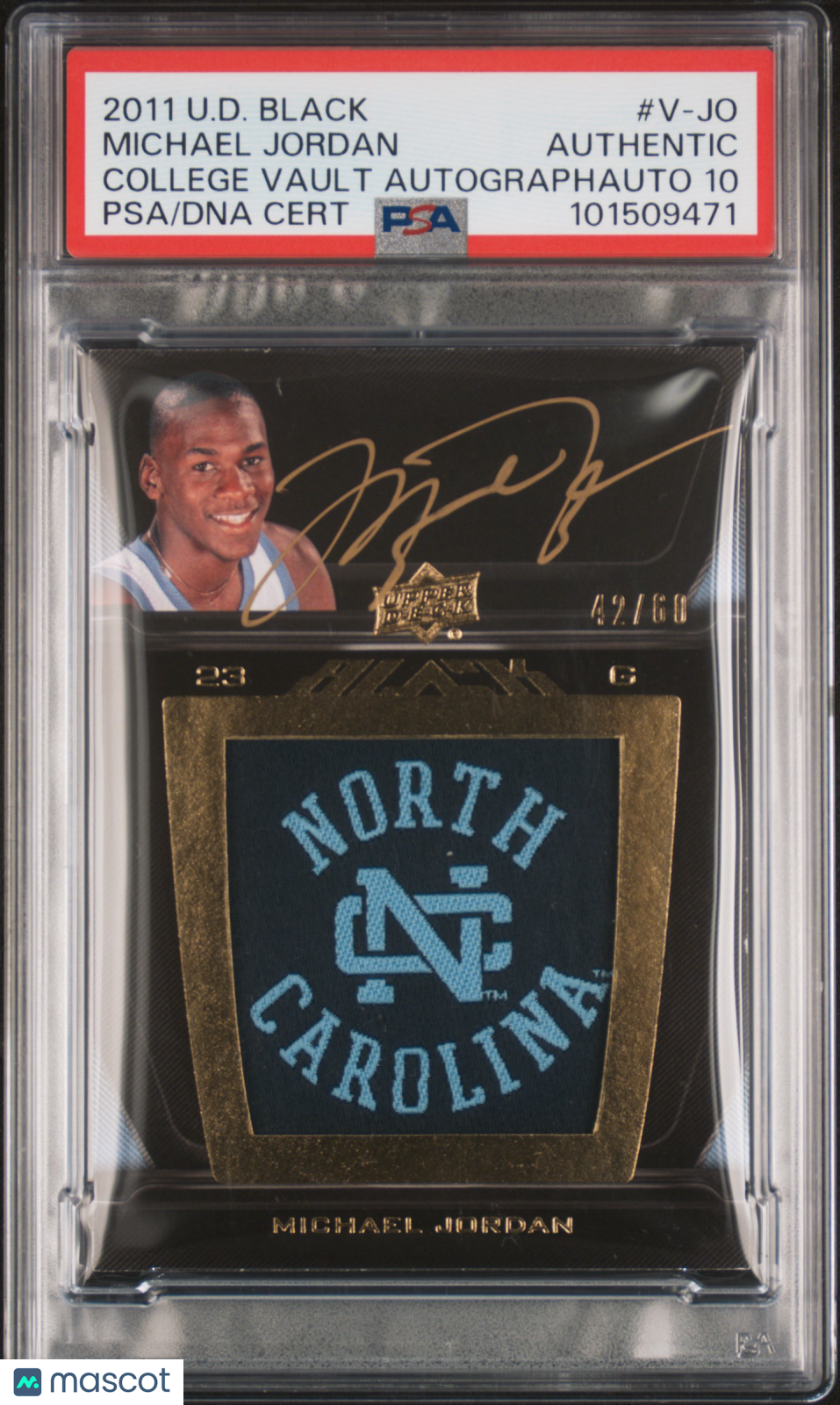 2011 Upper Deck Black College Vault Auto Michael Jordan #V-JO 42/60 PSA Auto 10
