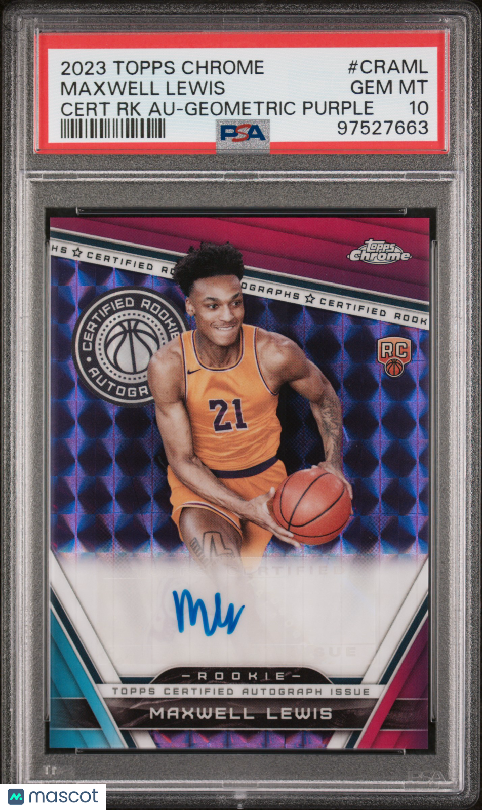 2023 Topps Chrome Certified Rookie Auto Maxwell Lewis #CRAML RK Purple PSA 10