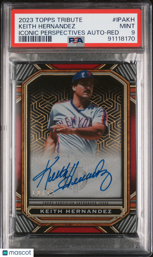 2023 Topps Tribute Iconic Perspectives Auto Keith Hernandez #IPAKH Red /10 PSA