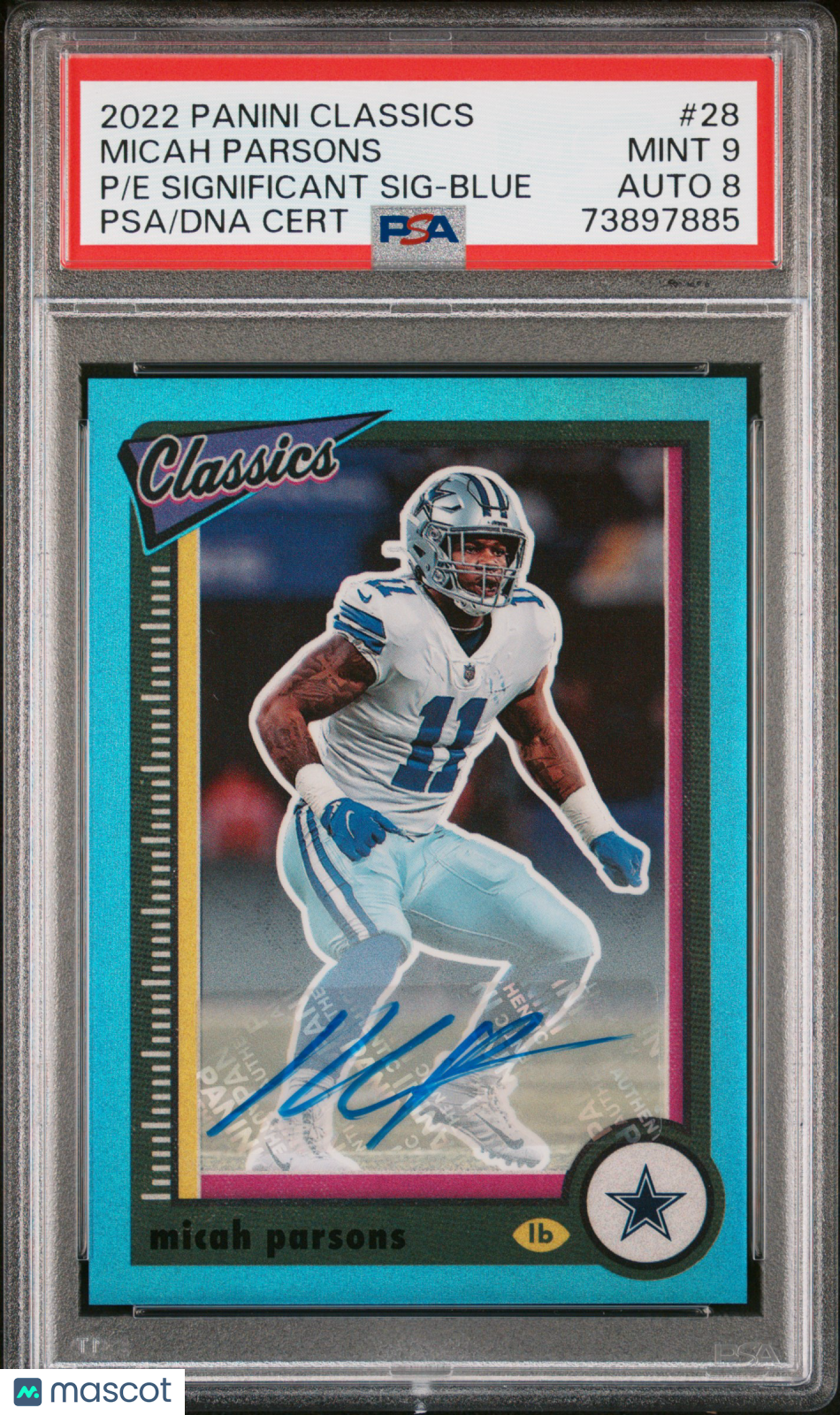 2022 Panini Classics Micah Parsons #28 E Significant SIG Blue PSA 9 Auto 8