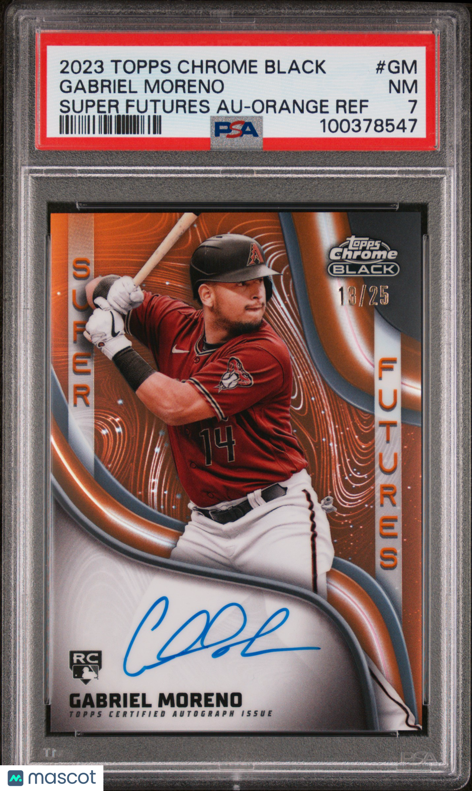 2023 Topps Chrome Black Super Auto Gabriel Moreno #GM Orange Ref /25 PSA