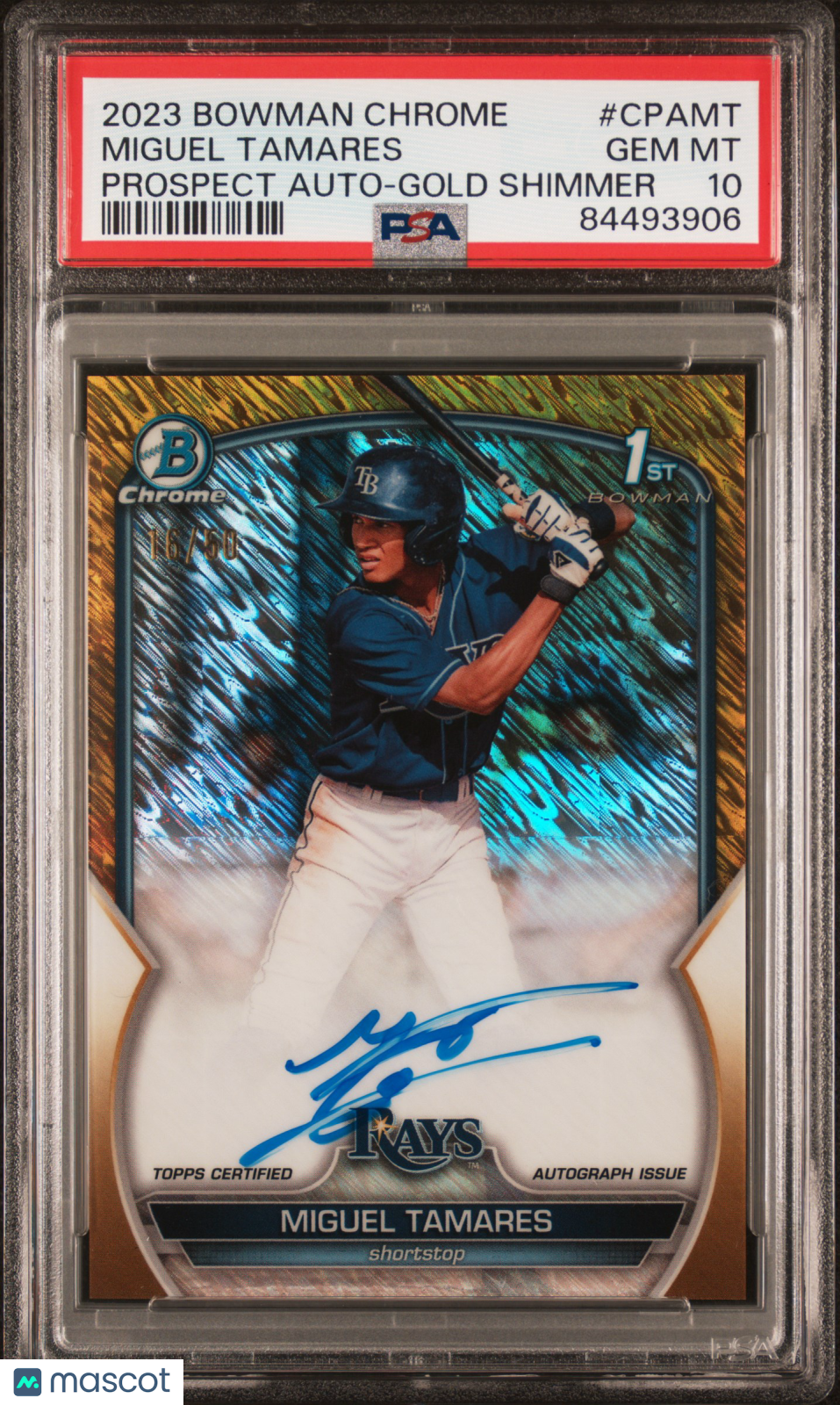 2023 Bowman Chrome Prospect Auto Miguel Tamares #CPAMT Gold Shimmer /60 PSA 10