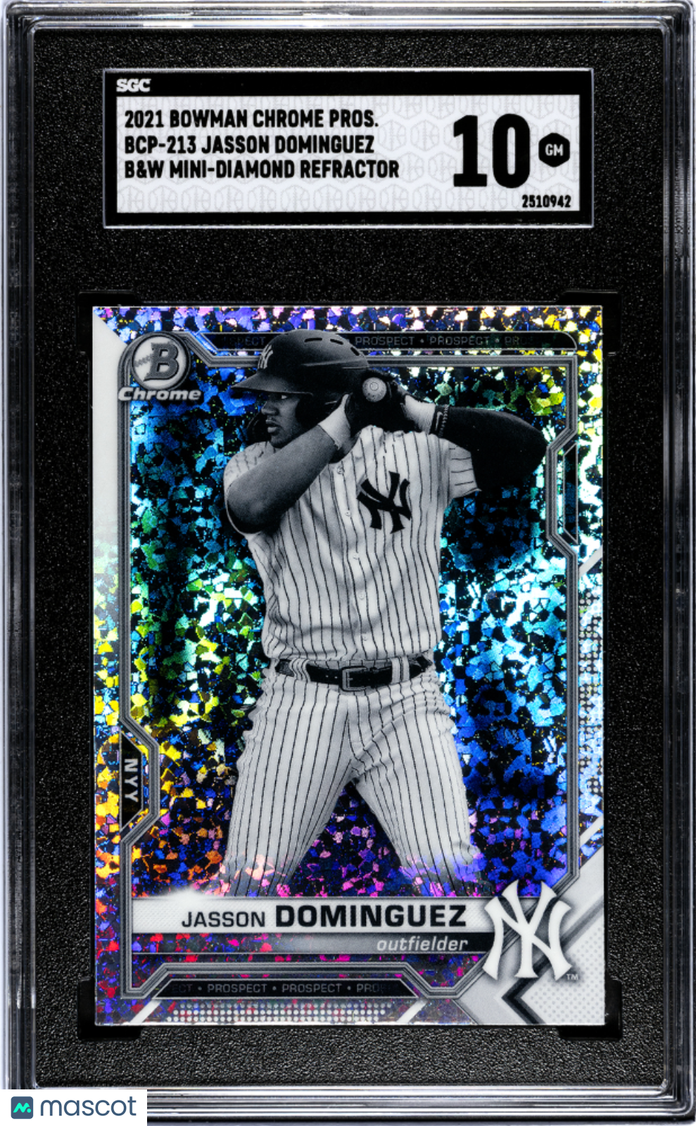 2021 Bowman Chrome Prospects Jasson Dominguez #BCP-213 B&W Mini Diamond SGC 10