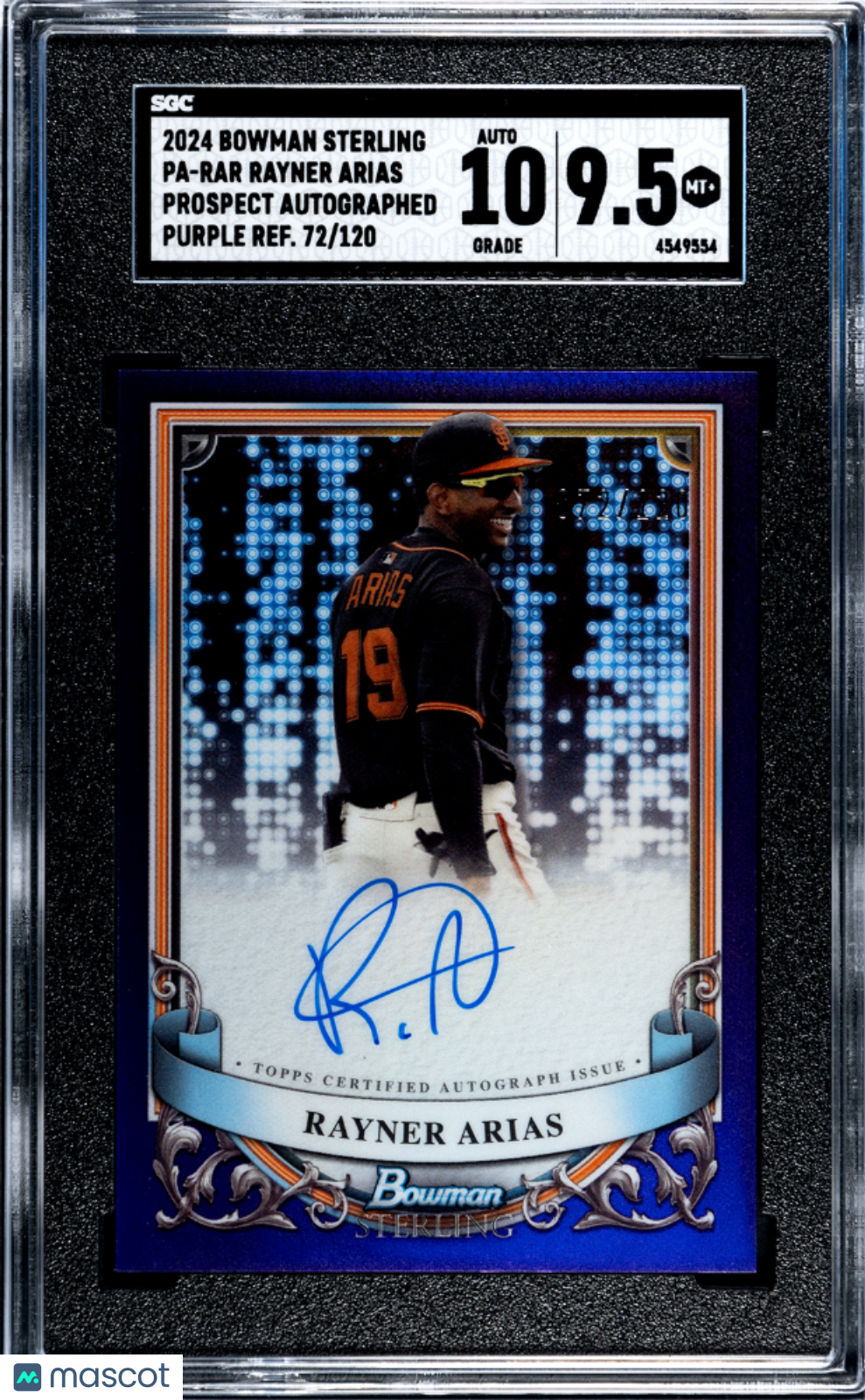 2024 Bowman Sterling Rayner Arias #PA-RAR Purple Refractor SGC 9.5 Auto 10