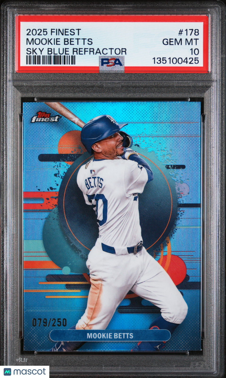 2025 Topps Finest Mookie Betts #178 Sky Blue Refractor 079/250 PSA 10