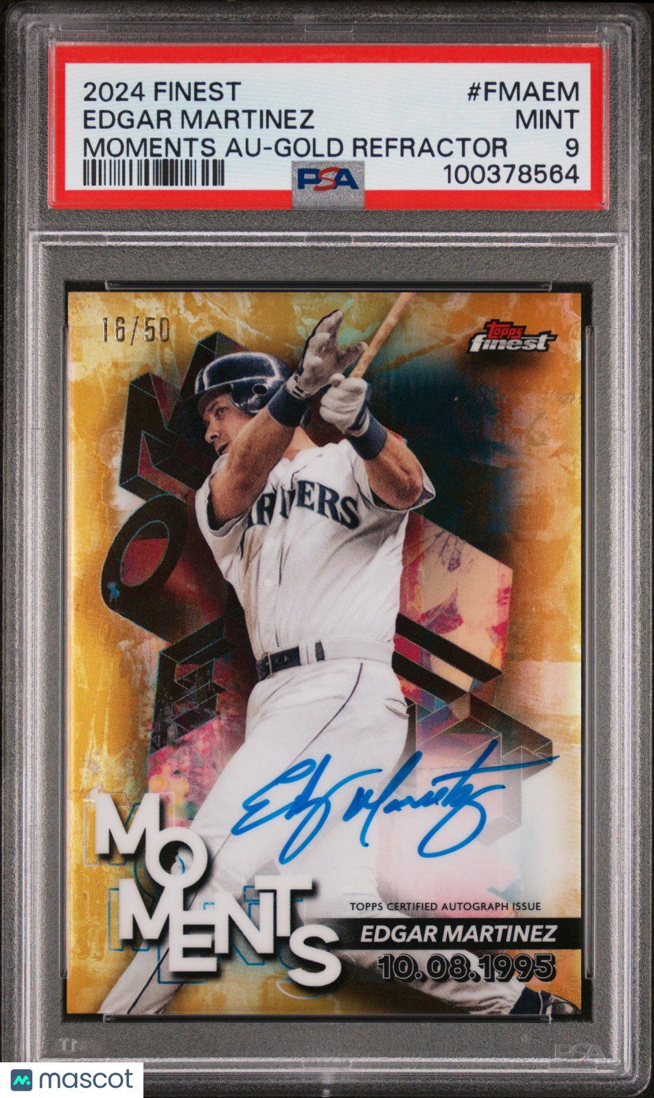 2024 Topps Finest Finest Moments Auto Edgar Martinez #FMAEM Gold Ref /50 PSA 9