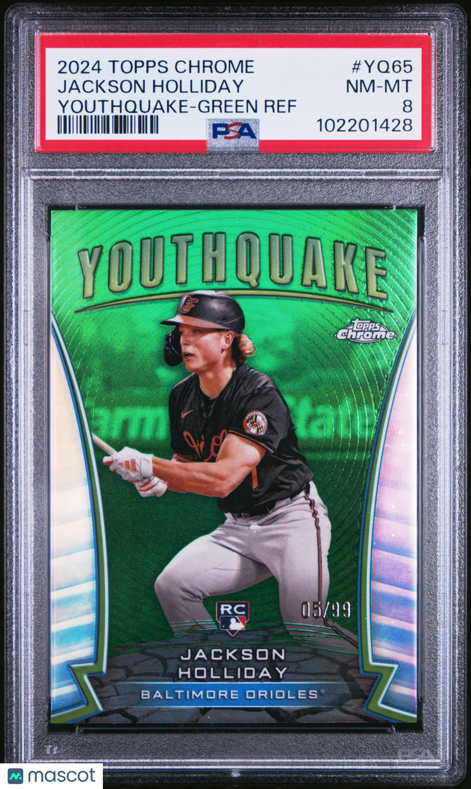 2024 Topps Chrome Youthquake Jackson Holliday #YQ65 Green Ref 05/99 PSA 8
