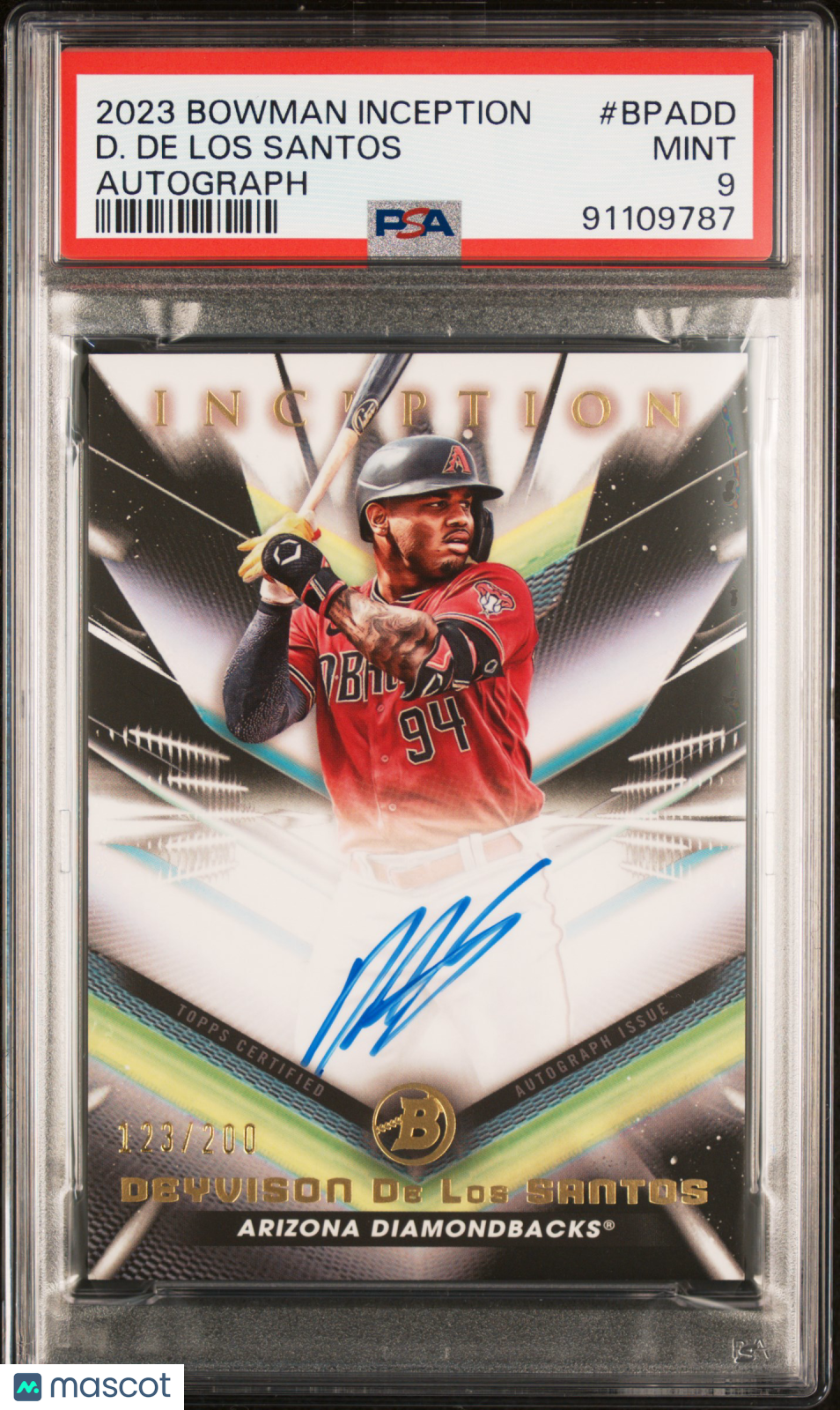 2023 Bowman Inception Autographs D. De Los Santos #BPADD 123/200 PSA 9