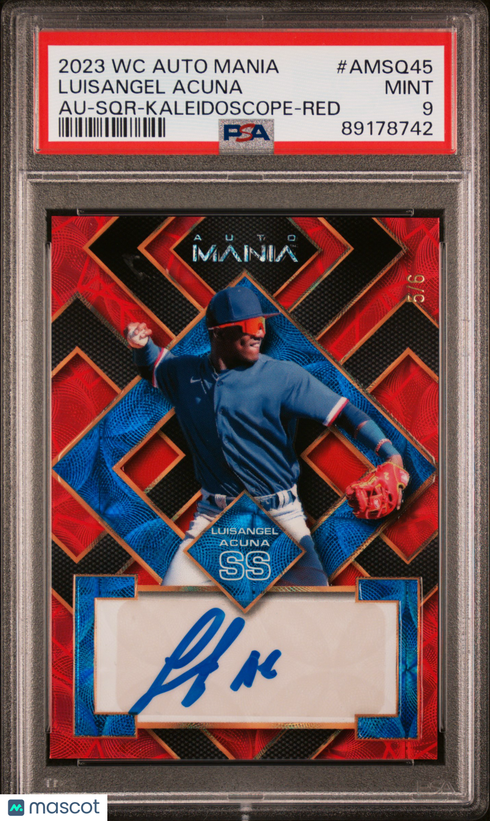 2023 Wild Card Auto Mania Autographs Luisangel Acuna #AMSQ45 SQR Red 5/6 PSA 9