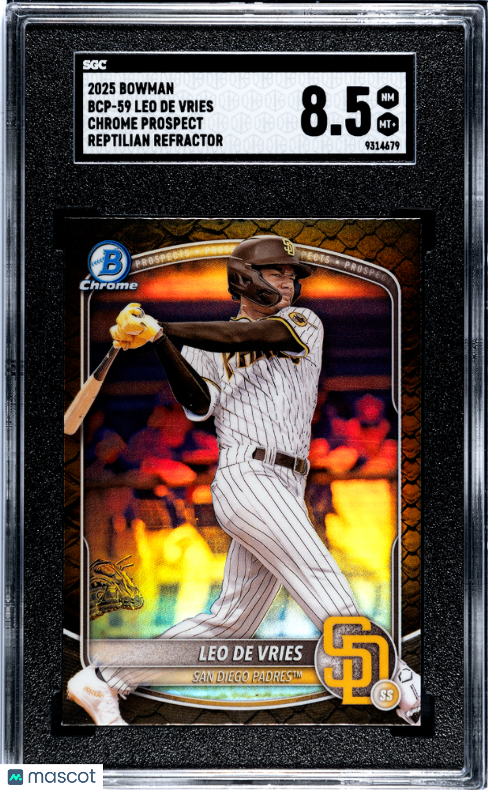 2025 Bowman Leo De Vries #BCP-59 Chrome Prospect Reptilian Refractor SGC 8.5