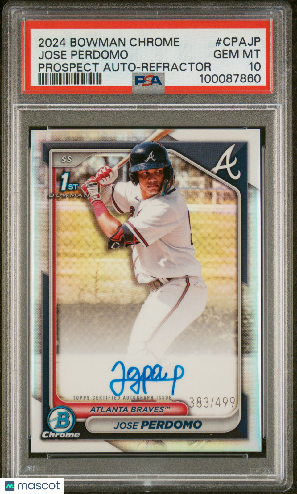 2024 Bowman Chrome Prospect Autographs Jose Perdomo #CPAJP Refractor/499 PSA 10
