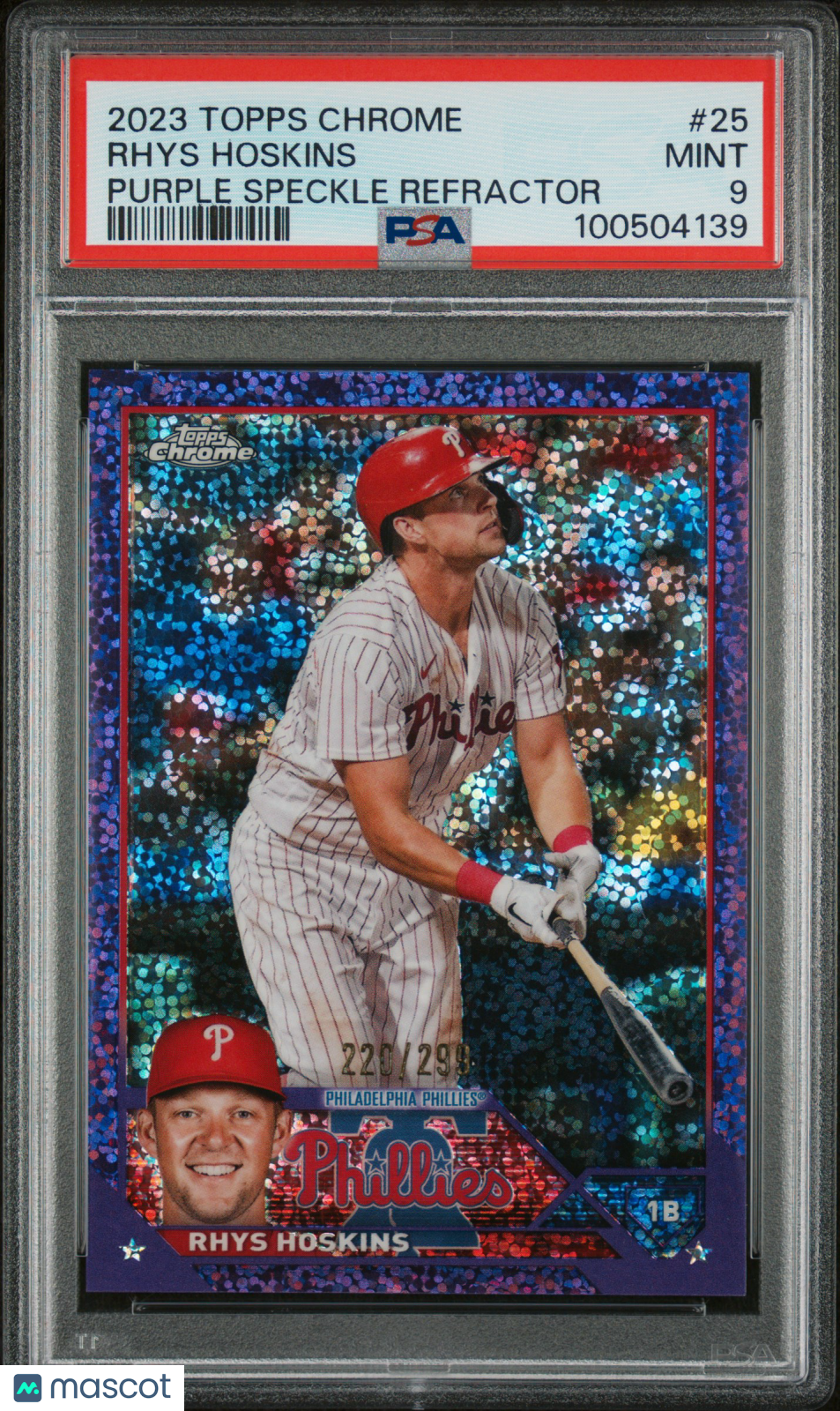2023 Topps Chrome Rhys Hoskins #25 Purple Speckle Refractor 220/299 PSA 9