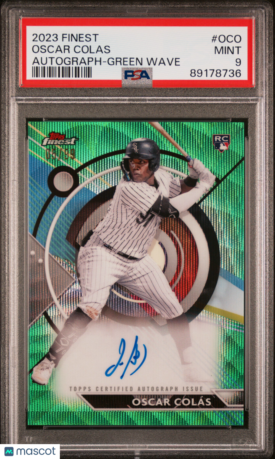 2023 Topps Finest Finest Autographs Oscar Colas #OCO Green Wave 05/99 PSA 9