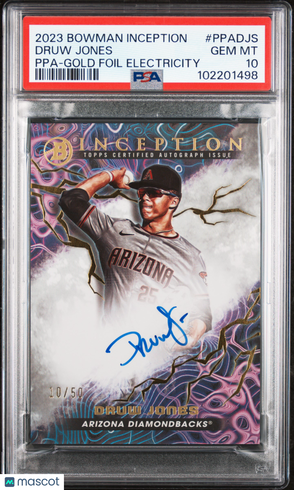 2023 Bowman Inception Auto Druw Jones #PPADJS Ppa Gold  Electricity /50 PSA 10