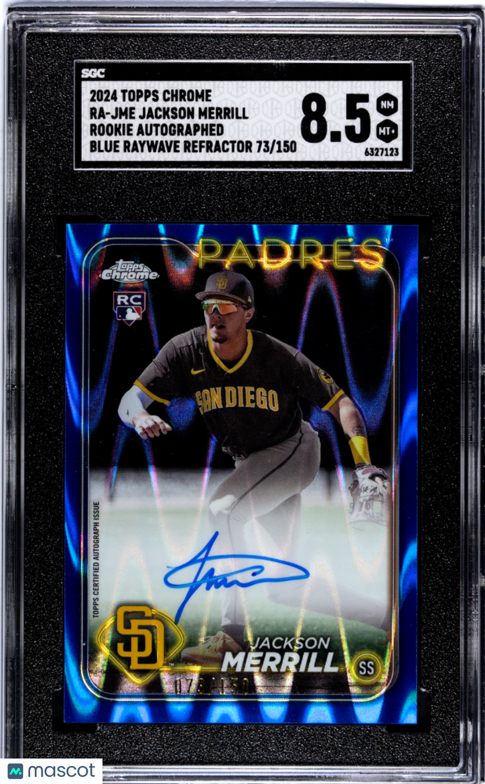 2024 Topps Chrome Jackson Merrill #RA-JME RK. Blue Raywave Refractor SGC 8.5