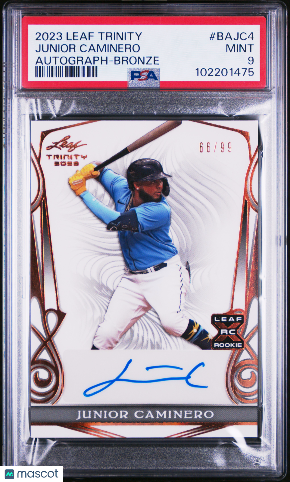 2023 Leaf Trinity Autographs Junior Caminero #BAJC4 Bronze 66/99 PSA 9