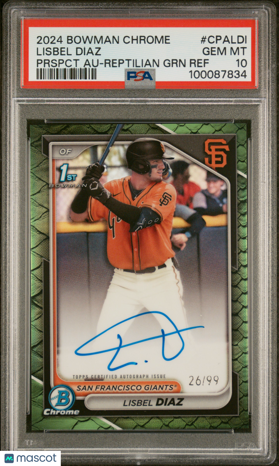 2024 Bowman Chrome Prospect Autographs Lisbel Diaz Reptilian GRN RePSA 10