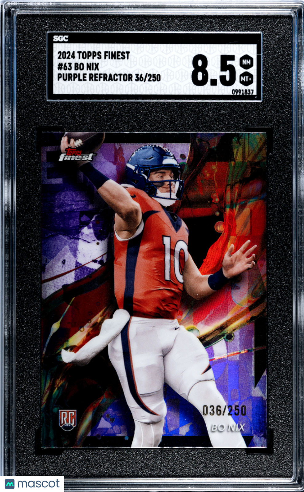 2024 Topps Finest Bo Nix #63 Purple Refractor SGC 8.5