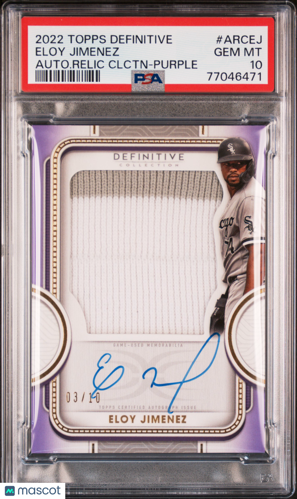 2022 Topps Definitive Relic Eloy Jimenez #ARCEJ Auto Relic Purple 03/10 PSA 10
