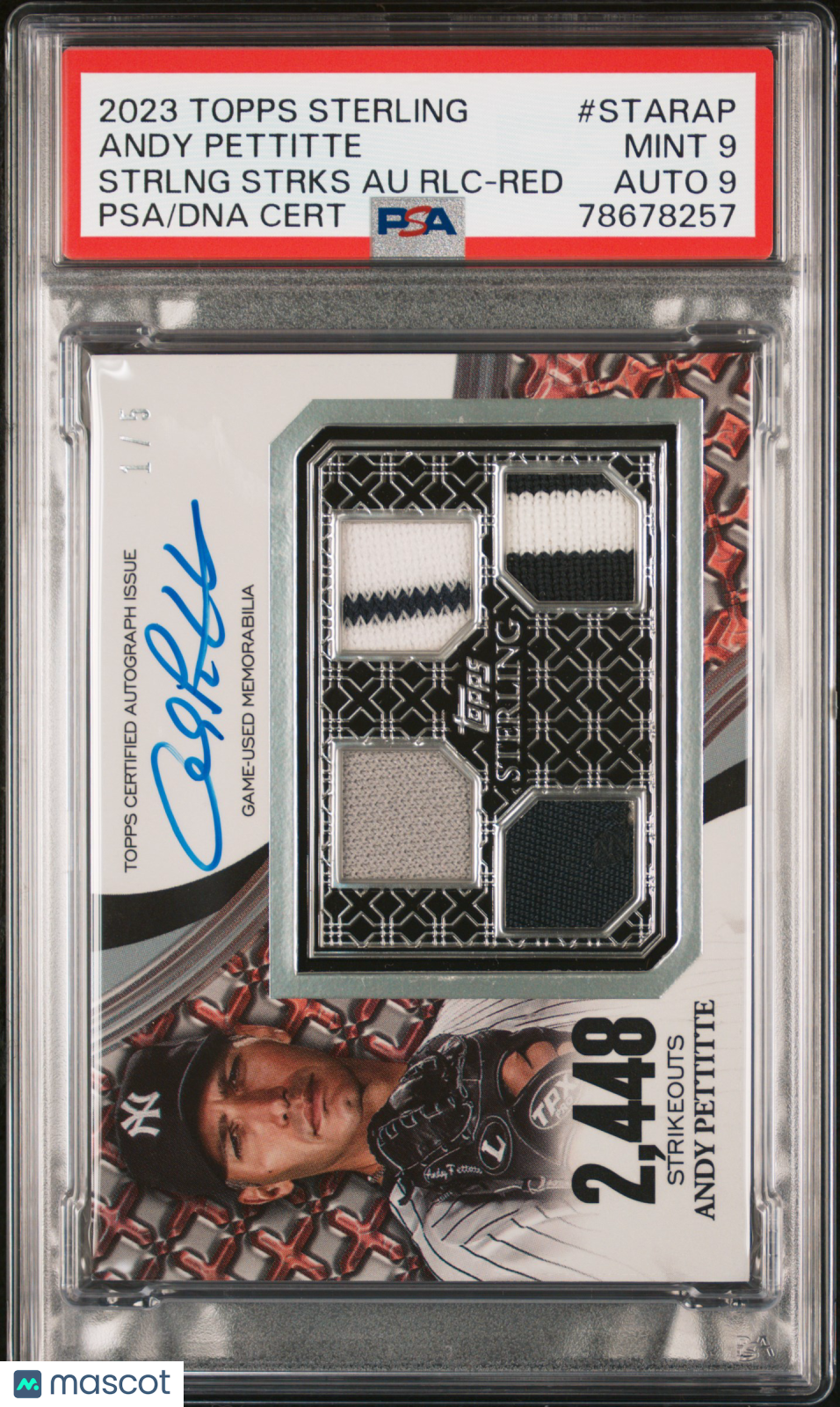 2023 Topps Sterling Strikes Auto  Andy Pettitte #STARAP Red 1 / 5 PSA 9 Auto 9