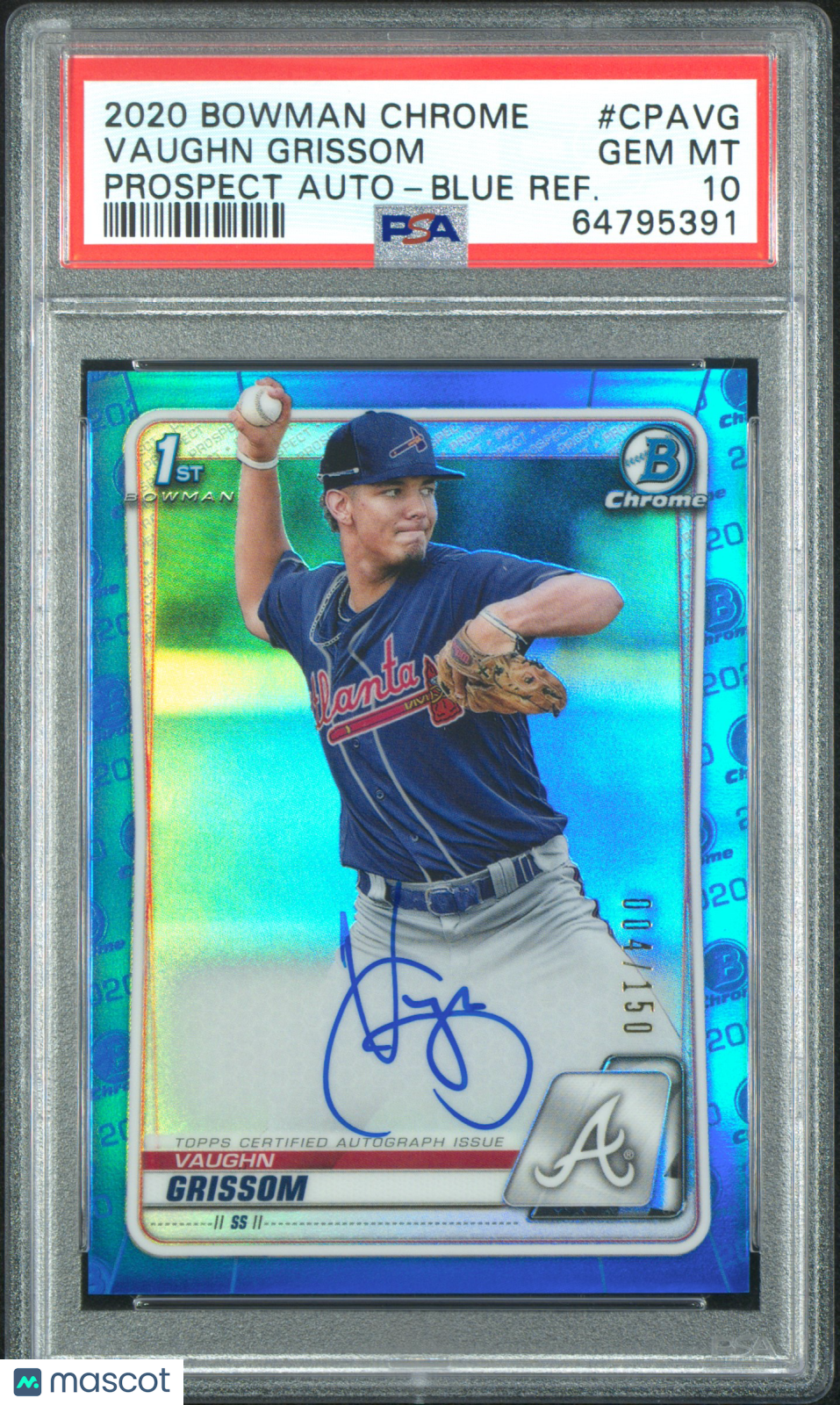 2020 Bowman Chrome Prospect Auto Vaughn Grissom #CPAVG Blue Refractor /150 PSA10