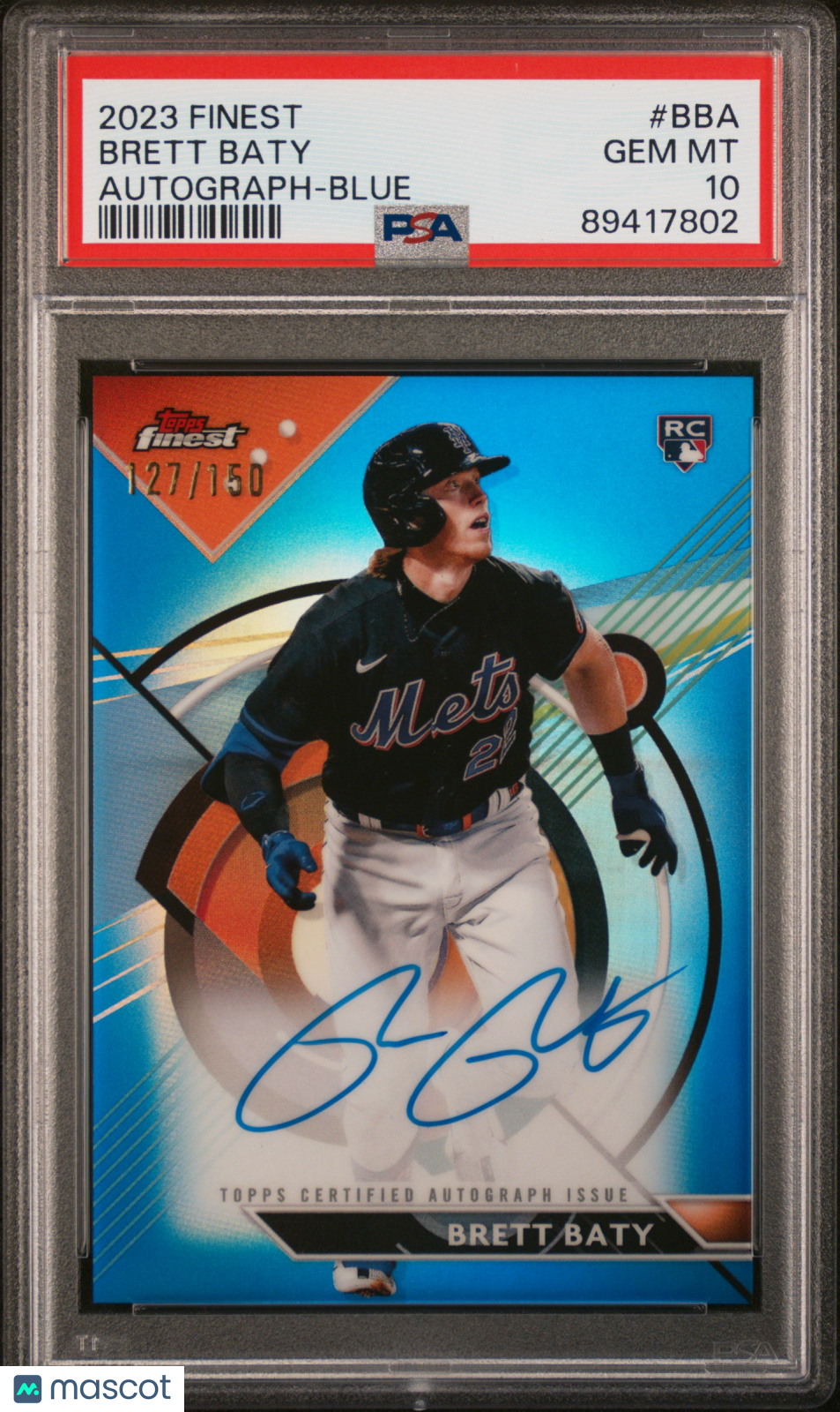 2023 Topps Finest Finest Autographs Brett Baty #BBA Blue 127/150 PSA 10
