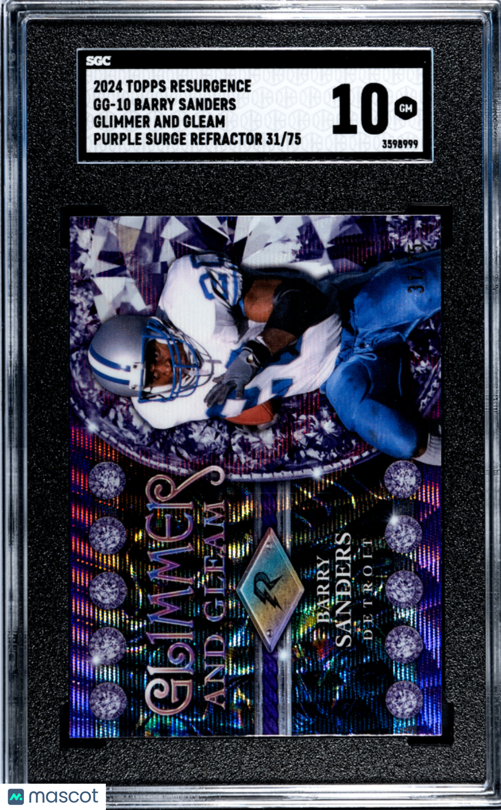 2024 Topps Resurgence Barry Sanders #GG-10 Glimmer And Gleam Purple SGC 10