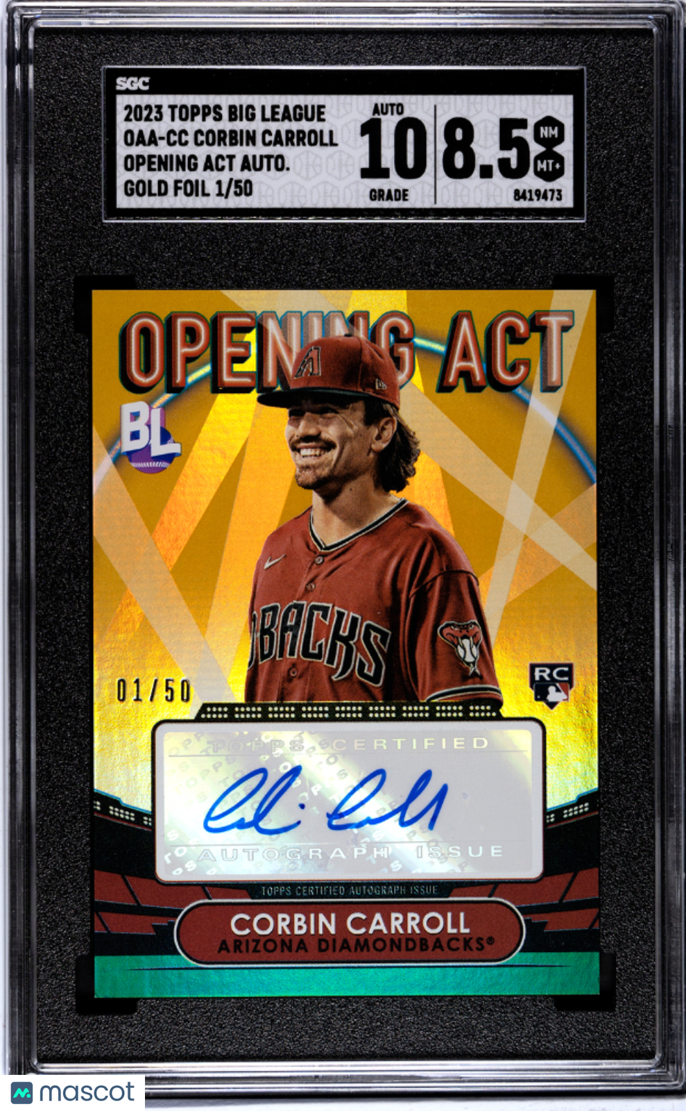 2023 Topps Big League Corbin Carroll #OAA-CC Opening Gold Foil SGC 8.5 Auto 10