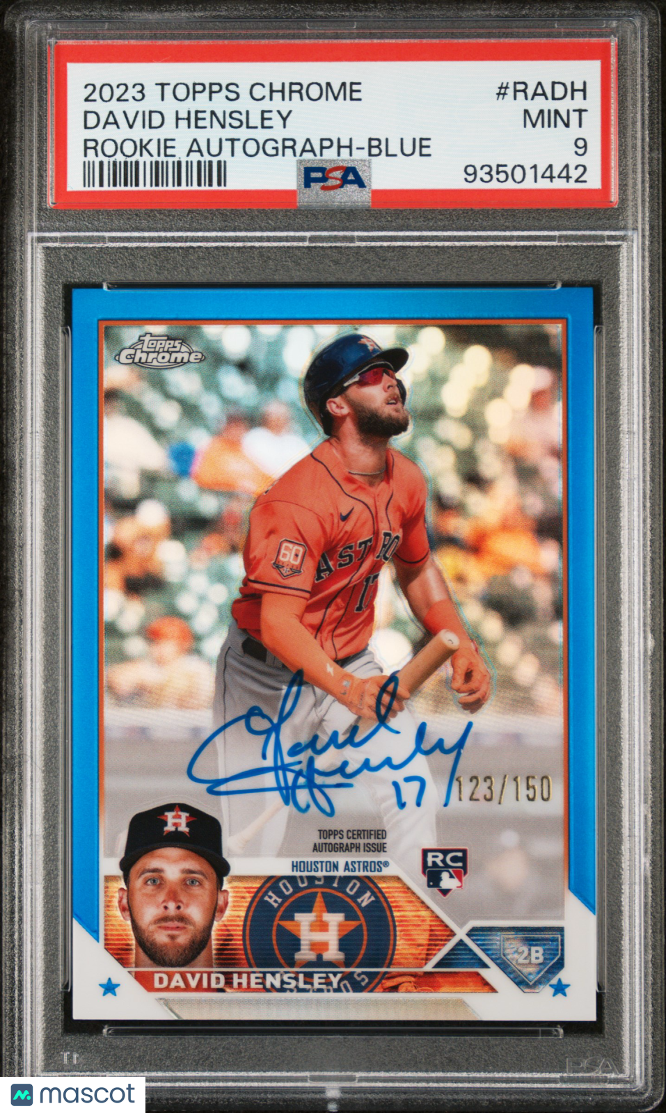 2023 Topps Chrome Rookie Autograph David Hensley #RADH Blue Ref 123/150 PSA 9