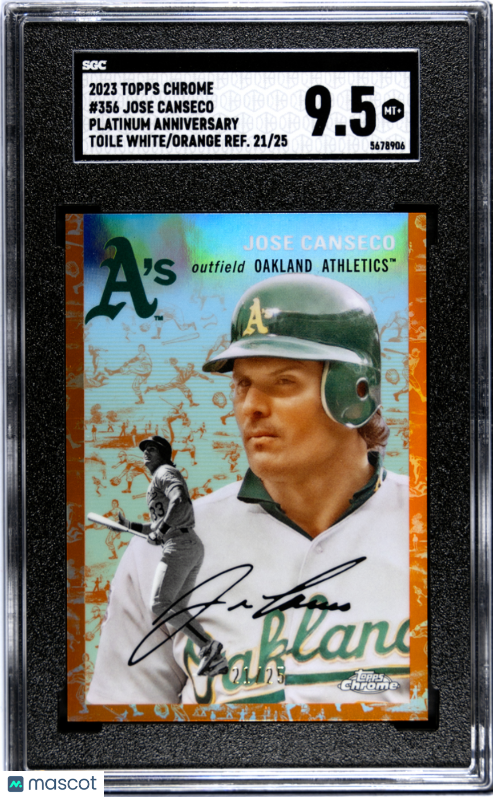 2023 Topps Chrome Platinum Jose Canseco #356 . Orange Refractor SGC 9.5
