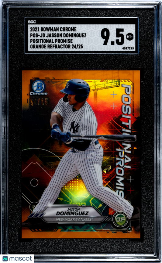 2021 Bowman Chrome Jasson Dominguez #POS-JD Positional Orange Refractor SGC 9.5
